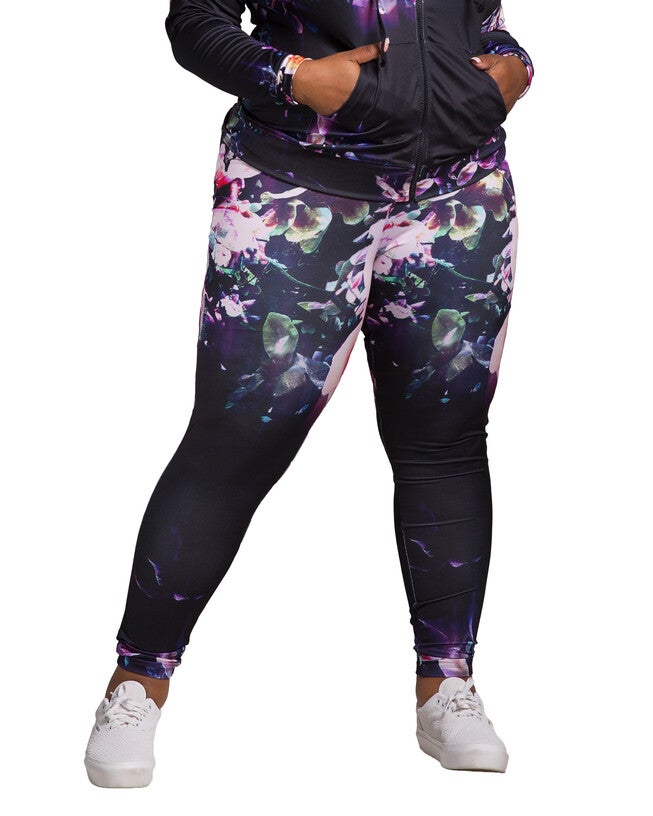 Lena Activewear Tracksuit Leggings, Black Floral / Black, hi-res image number 0