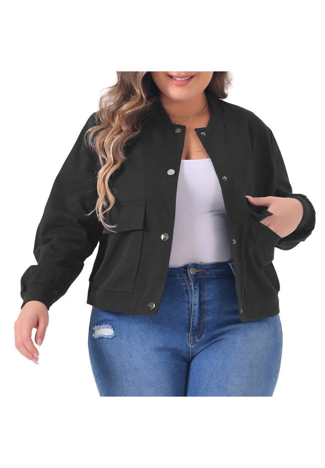 STAND COLLAR BUTTON DOWN JACKET SHACKET, Black / Black, alternate image number 2