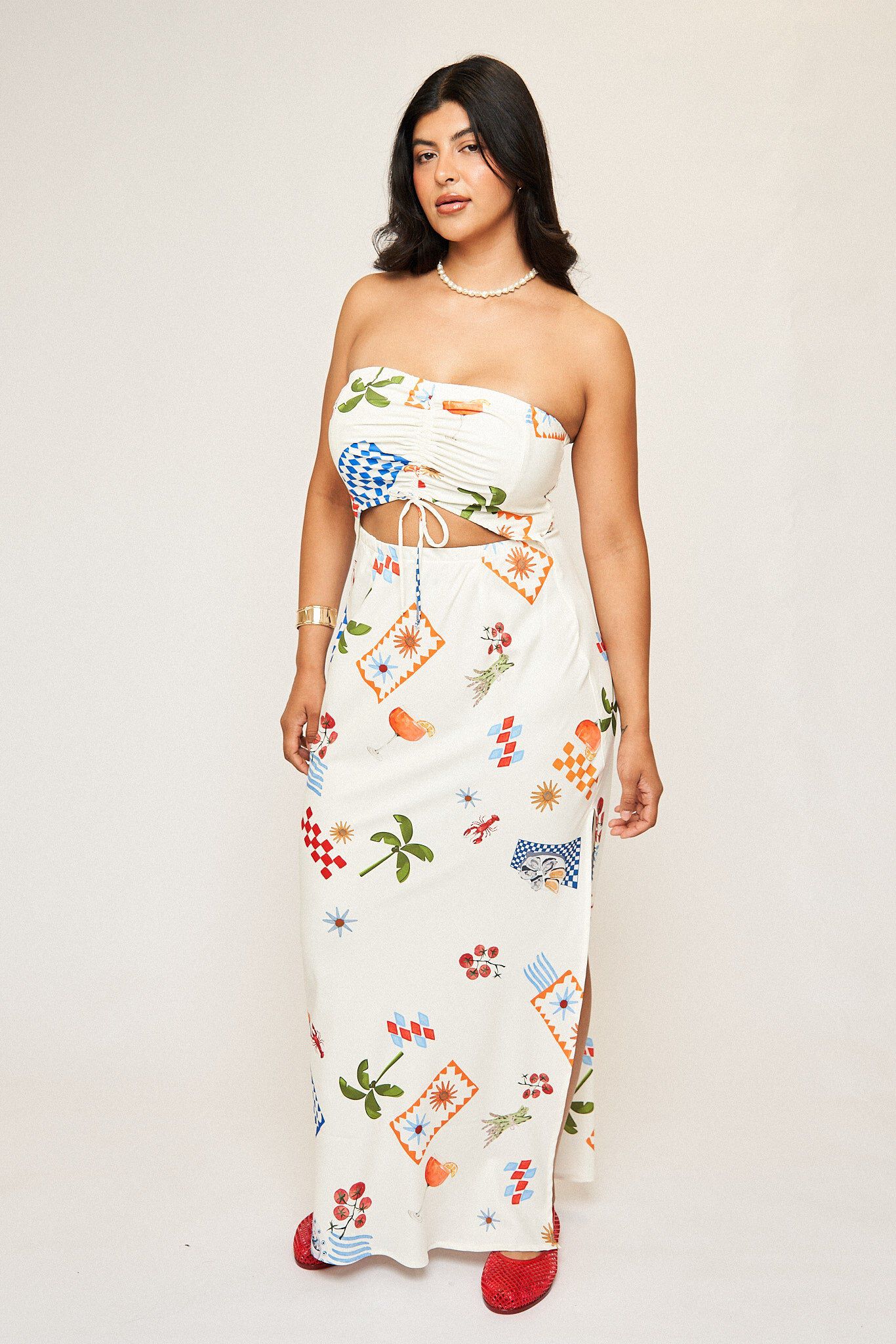 Chiara Bias Maxi Dress in Spuntino, Sputino / Cream, alternate image number 2