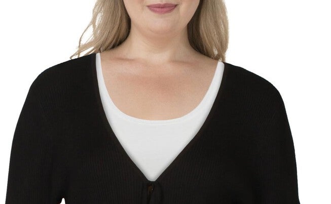 Danielle Bernstein Women's Plus Ribbed Tie Front Cardigan Sweater Black Size 3X, , alternate image number 4