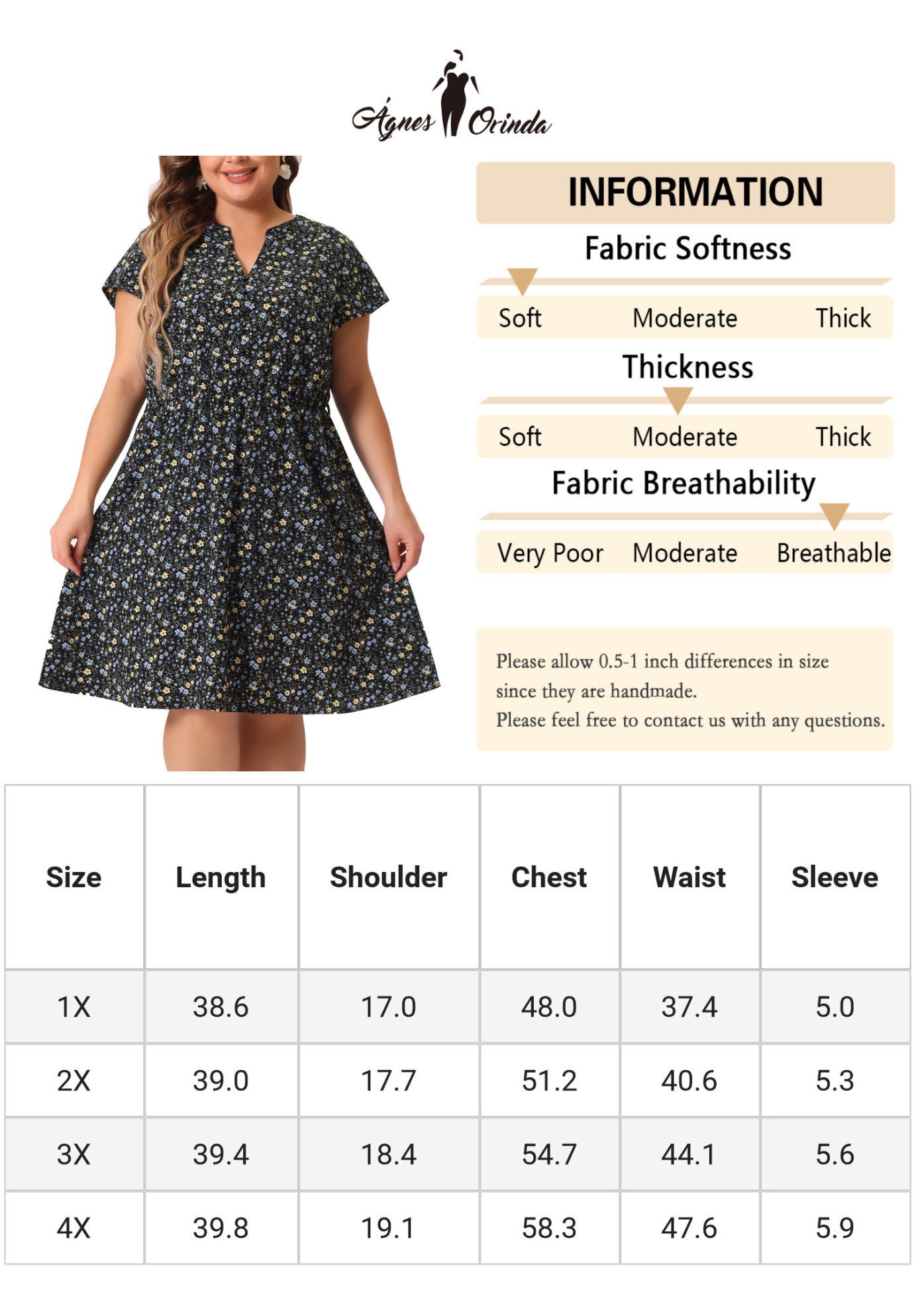 V Neck Belted Summer Floral Dress, Black Blue / Navy, alternate image number 4