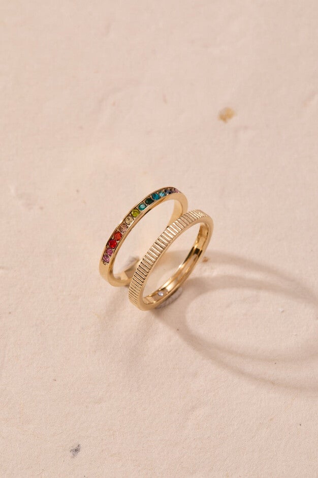 Rainbow Ombre Ring Set of 2, Gold / Gold, alternate image number 2