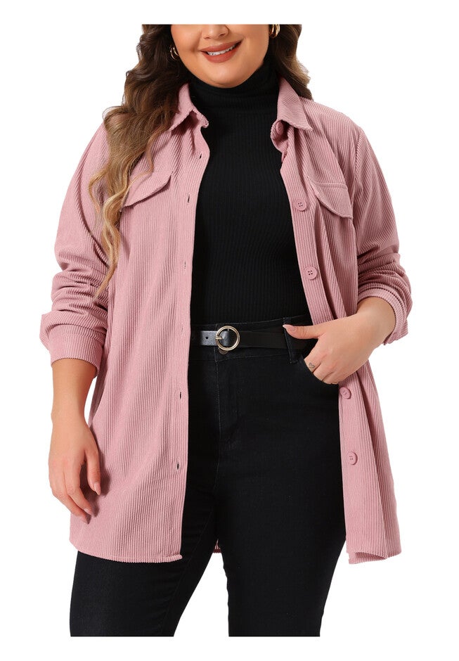 BUTTON DOWN SHIRT CORDUROY SHACKET JACKET, Pink / Pink, alternate image number 2