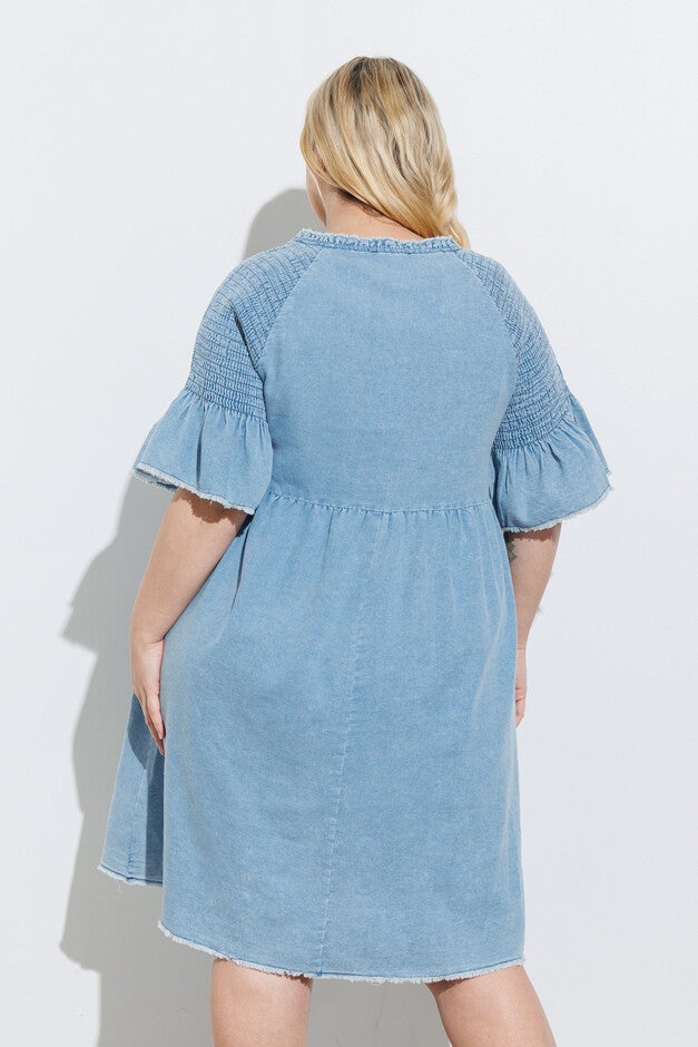 Denim V-Neck Midi Dress, , alternate image number null