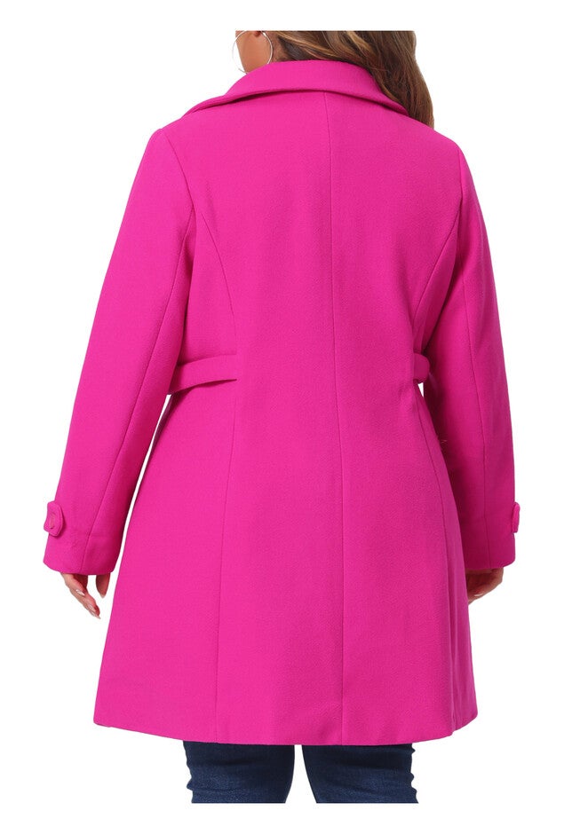 Peter Pan Collar Cuff Single Breasted Trench Long Coat, Hot Pink / Pink, alternate image number 3