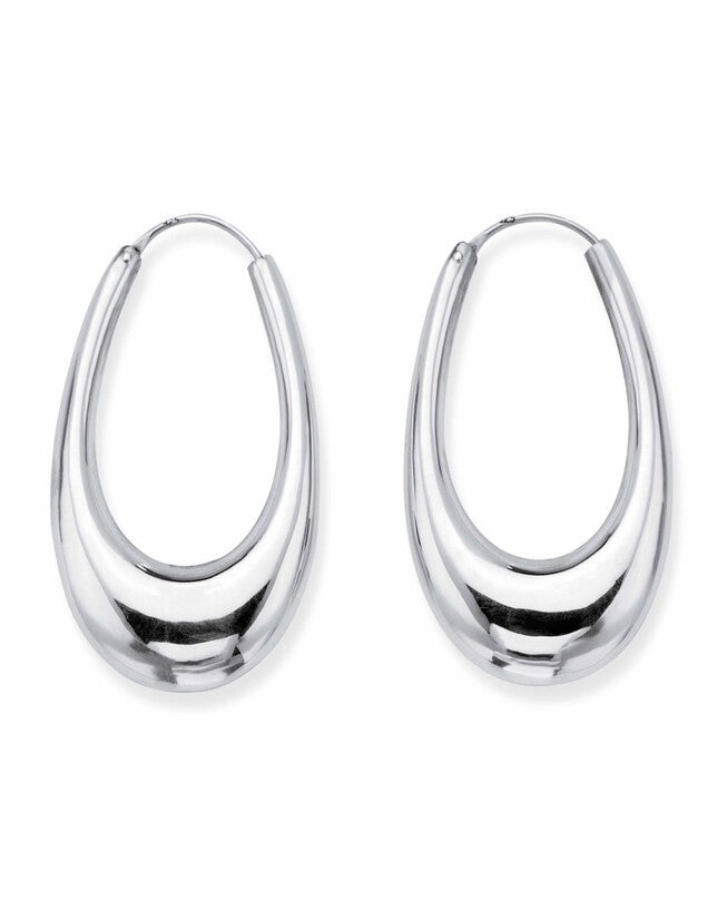 .925 Sterling Silver Polished Oval Puffed Hoop Earrings 1 3/4 inches, White / White, alternate image number null