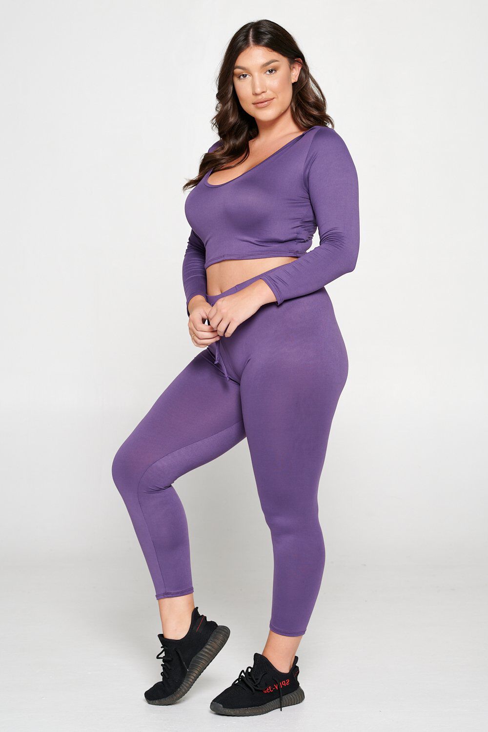 Crop Pullover Hoodie and Sweatpants Set, Dusty Wine / Purple, alternate image number 2