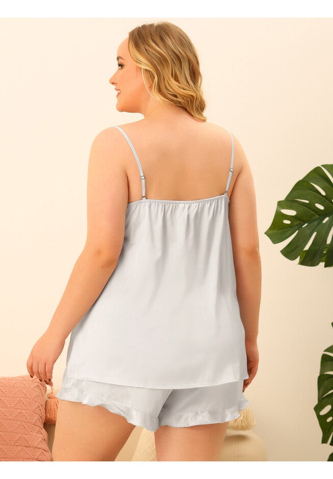 SATIN CAMI V NECK WITH SHORTS SET SLEEPWEAR, Silver Gray / Cool Gray, alternate image number 3
