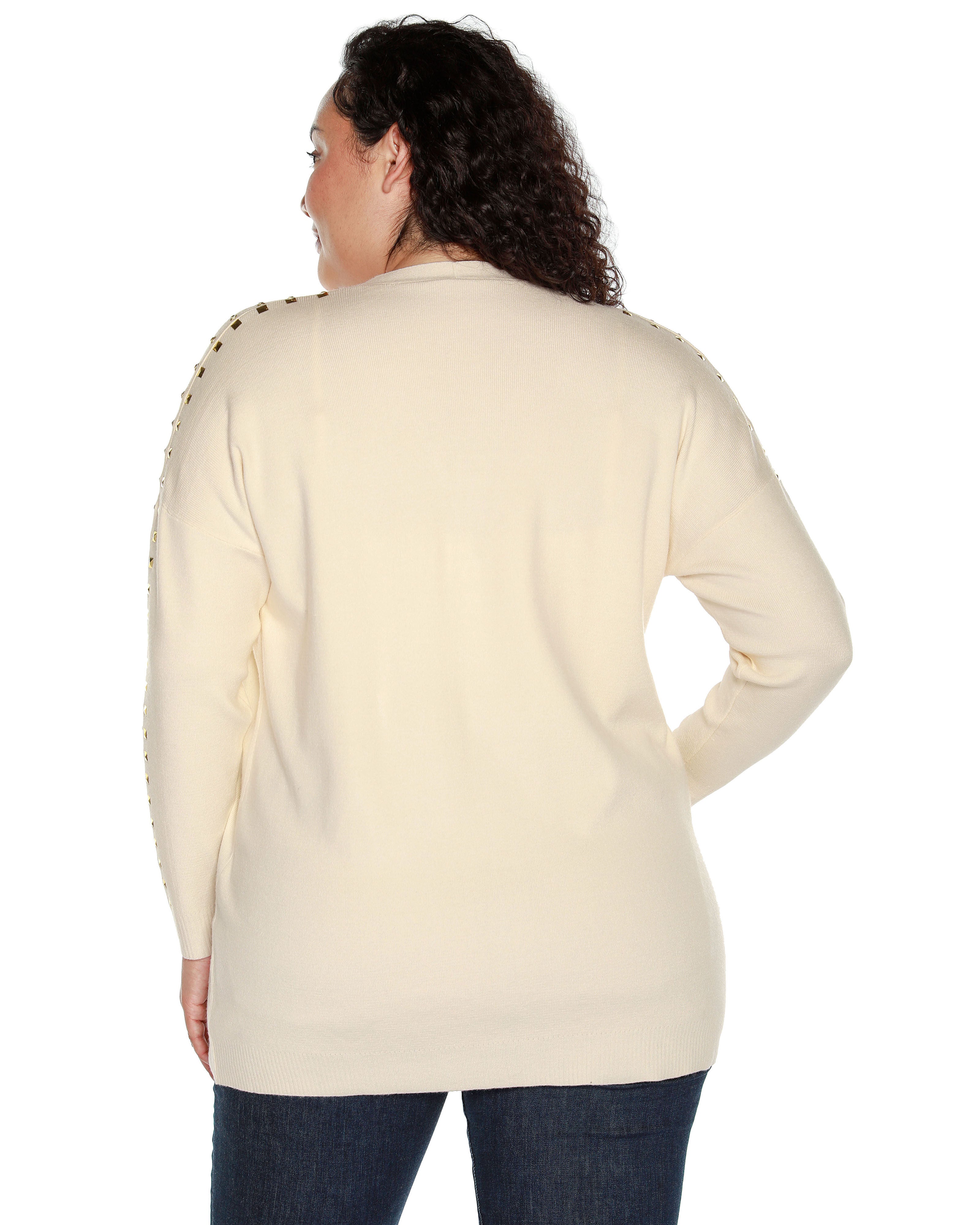 EMBELLISHED OPEN-FRONT CARDIGAN, Ecru / Ivory, alternate image number 1
