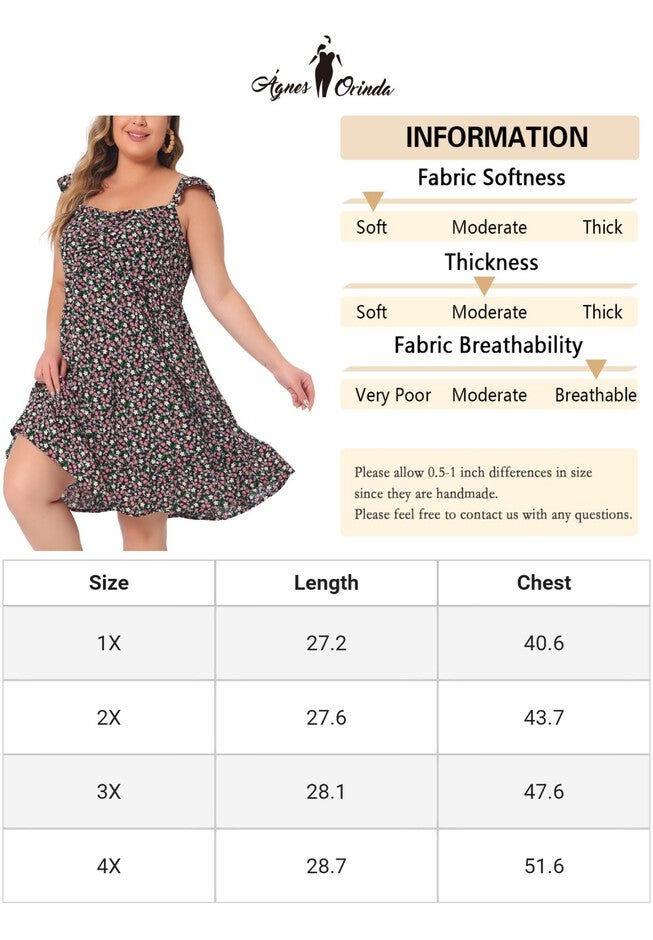 Sweetheart Neck Ruffle Sleeveless Backless Summer Floral Dress, Black / Black, alternate image number 4