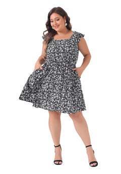 Summer Square Neck Ruffle Short Sleeve Midi Dress