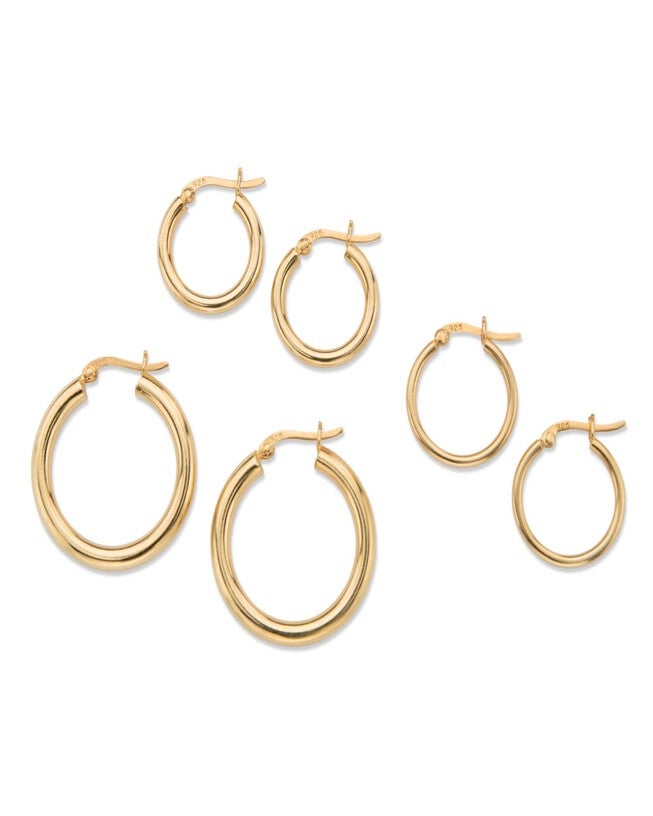 3-Pair Set 18k Gold-Plated Sterling Silver Polished Hoop Earrings, Yellow / Yellow, alternate image number null