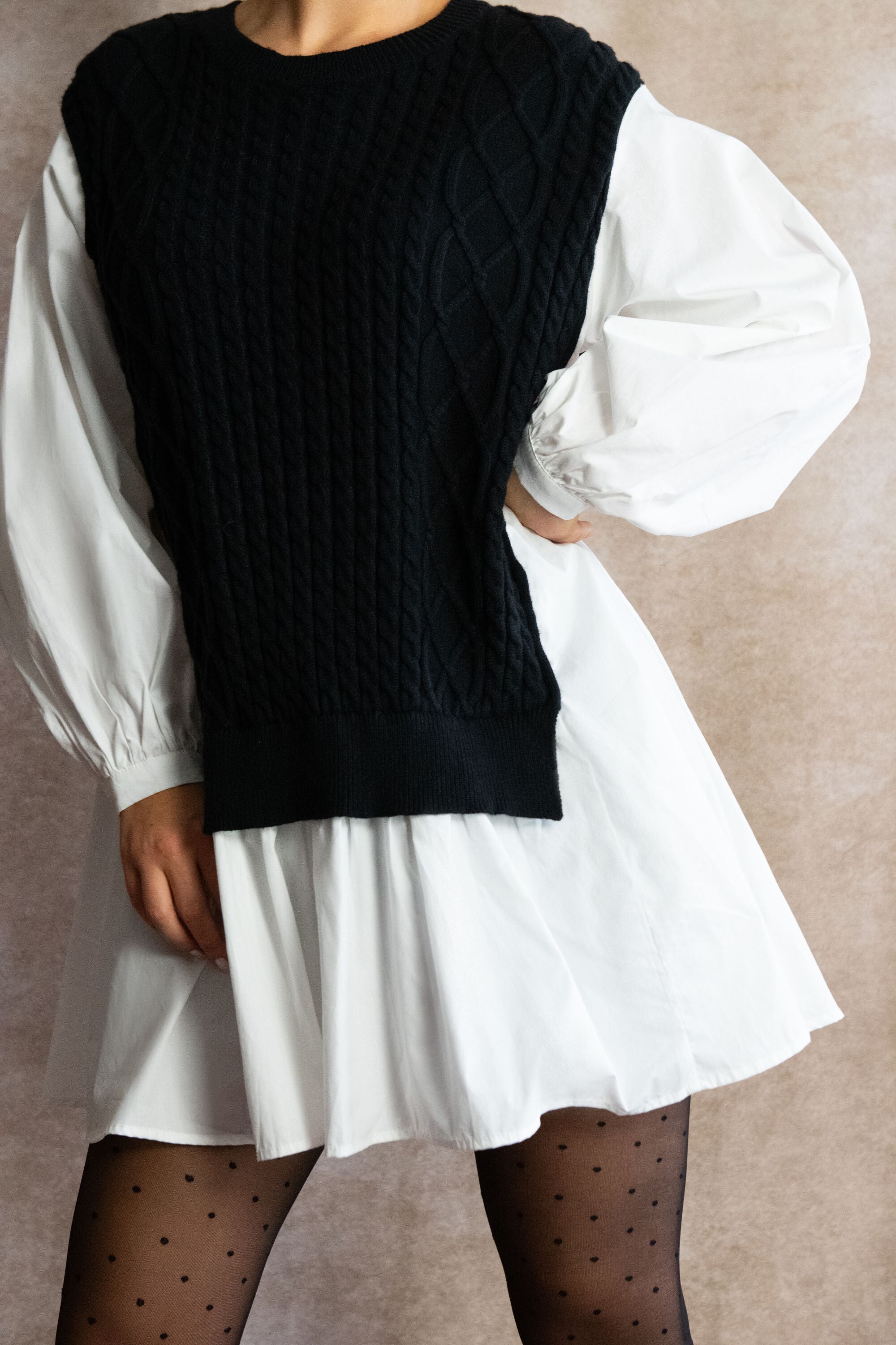 Annick - Helga Oversize Faux Layer Tunic Shirt Dress, Black / Black, alternate image number 3