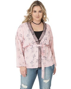 Plus Size Irna Floral Print Belted Kimono Cardigan Cover Up