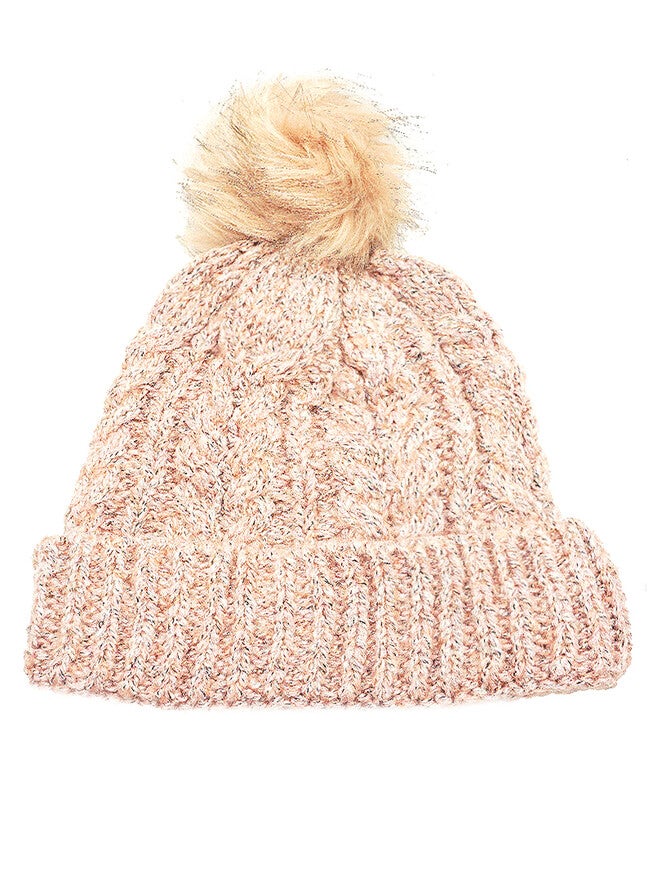 Hat-Sherpa Lined Acrylic Pompom Beanie Wither Hat Pink, PINK / Pink, hi-res image number 0