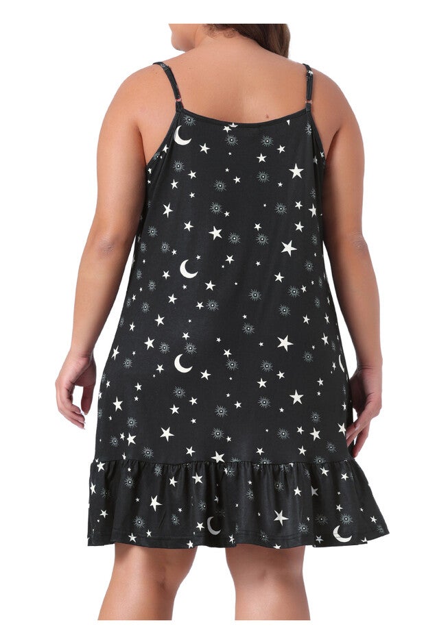 Chemise Printed Strap Nightwear Lingerie, Black / Black, alternate image number 3