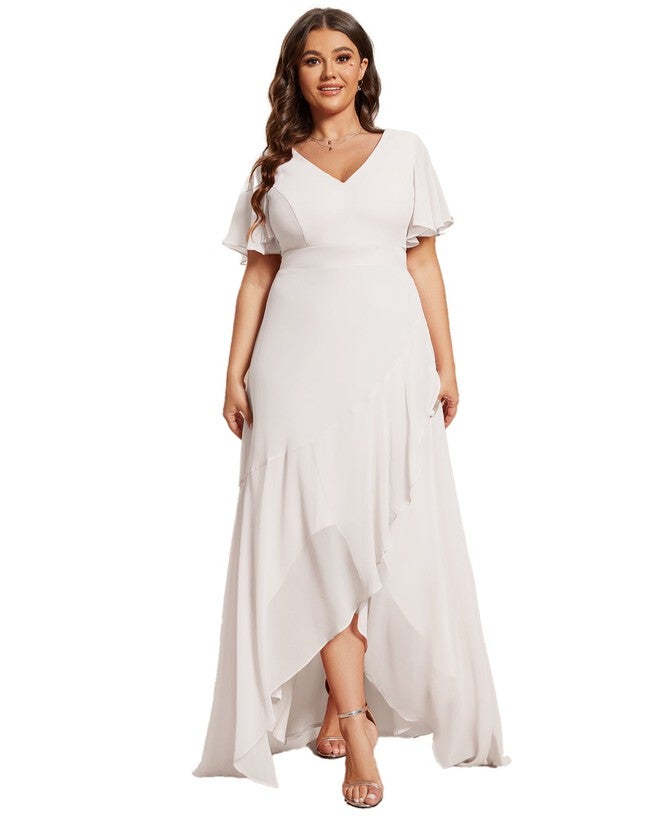 Charming Chiffon Bridesmaid Dress with Lotus Leaf Hemline, White / White, hi-res image number null