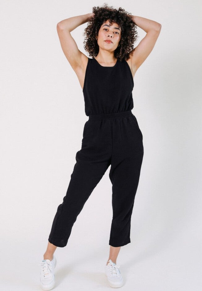 Jameela Organic Cotton Gauze Jumpsuit, Black / Black, hi-res image number null
