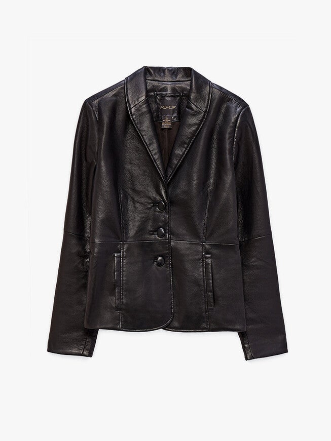 DENISE RECYCLED LEATHER BLAZER, Black / Black, hi-res image number 0