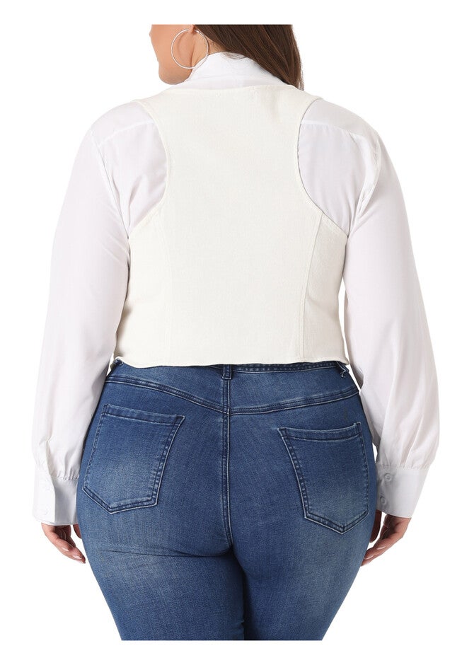 BUTTON DOWN SLEEVELESS JEAN WAISTCOAT VEST, White / White, alternate image number 3