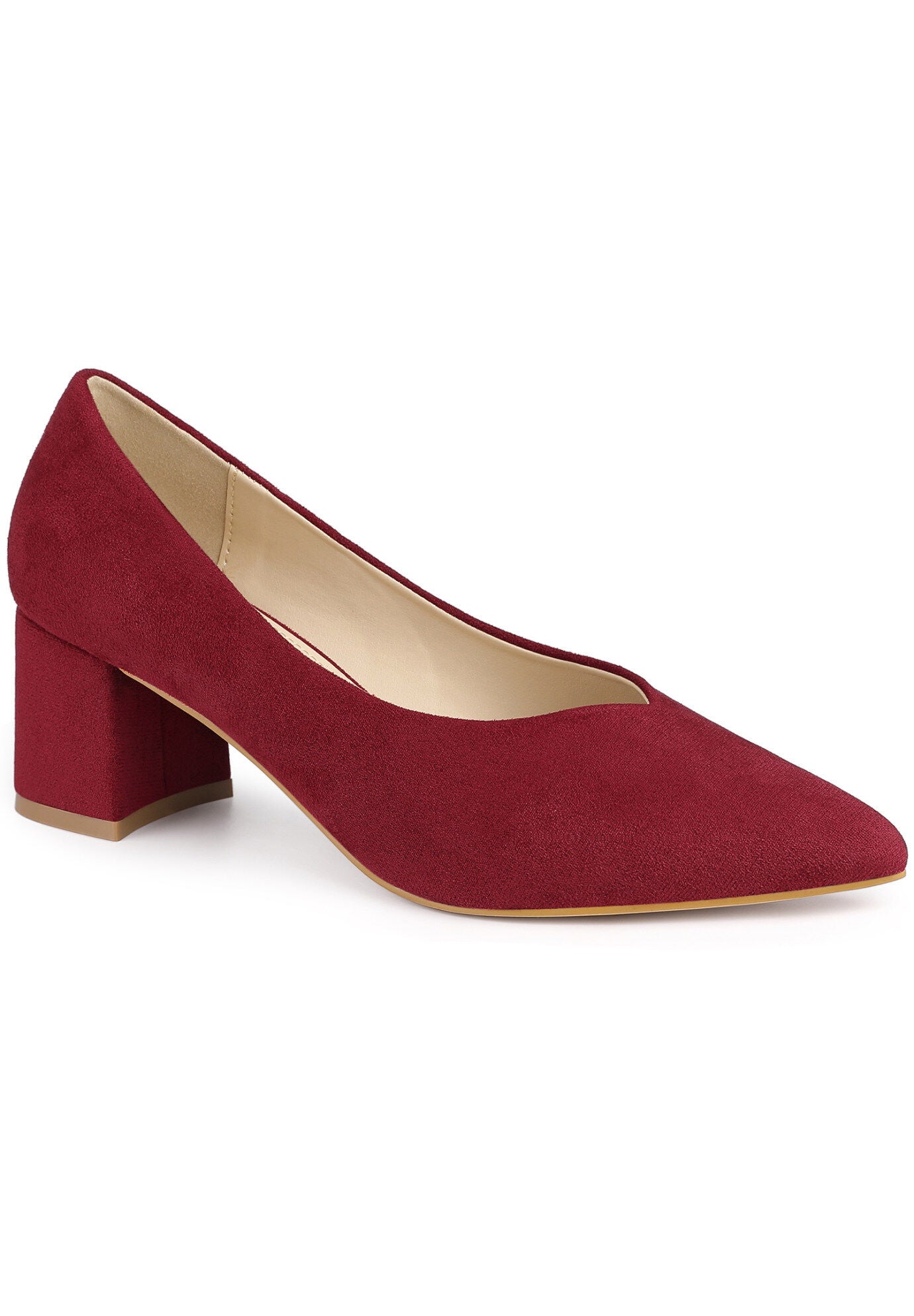 Pointy Toe Slip on Low Chunky Heels Pump, Red / Red, hi-res image number 0