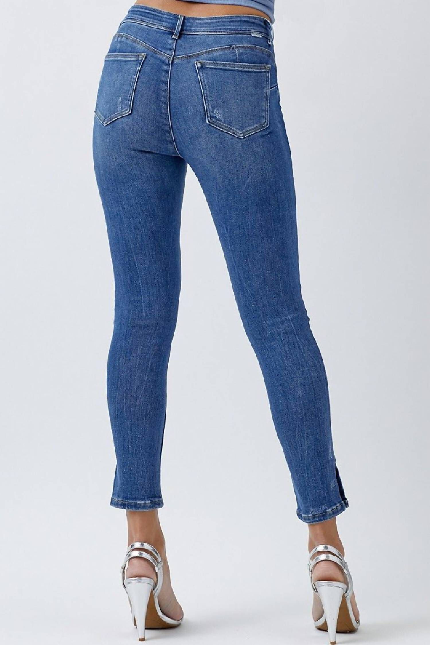 CURVY YOKE MID RISE SKINNY JEAN IN DARK BLUE, Dark Blue / Dark Wash, alternate image number 3
