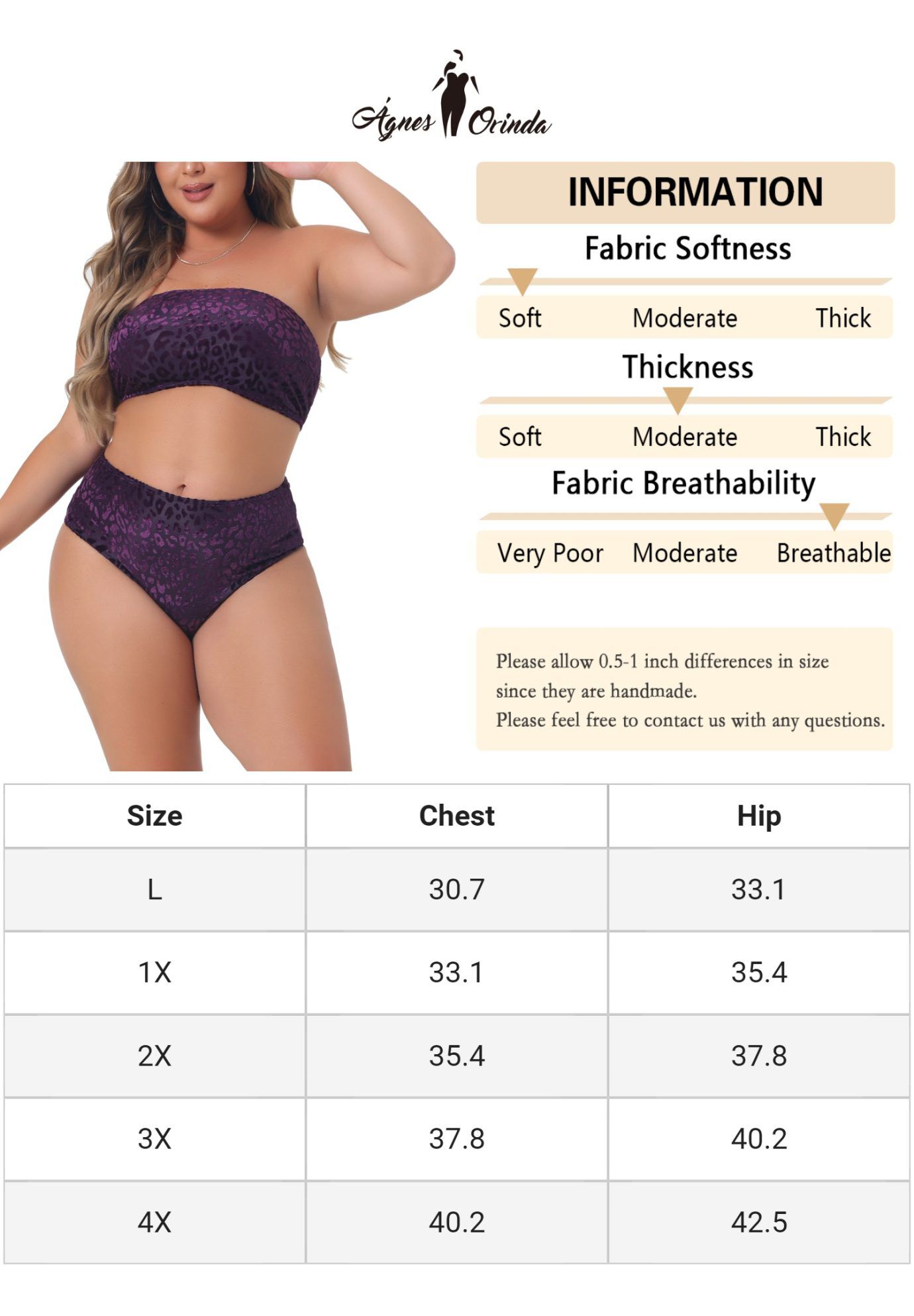 2 Piece Bandeau Bikini Velvet Leopard High Waisted Swimsuit, Purple / Purple, alternate image number 4