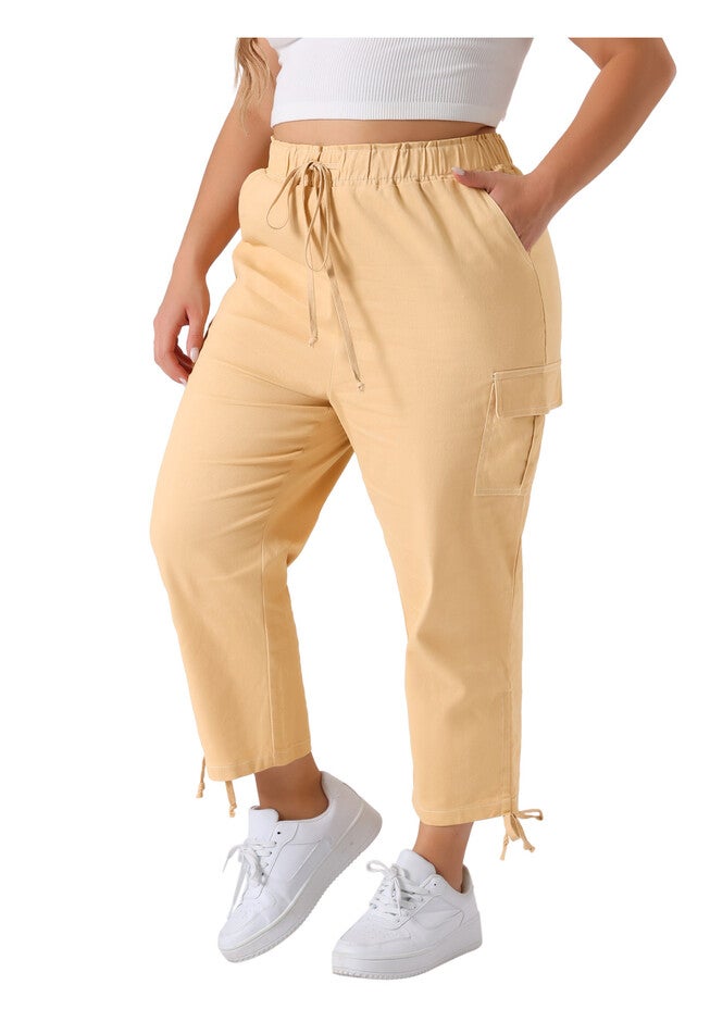 DRAWSTRING ELASTIC WAIST CARGO PANTS, Beige / Beige, alternate image number 2