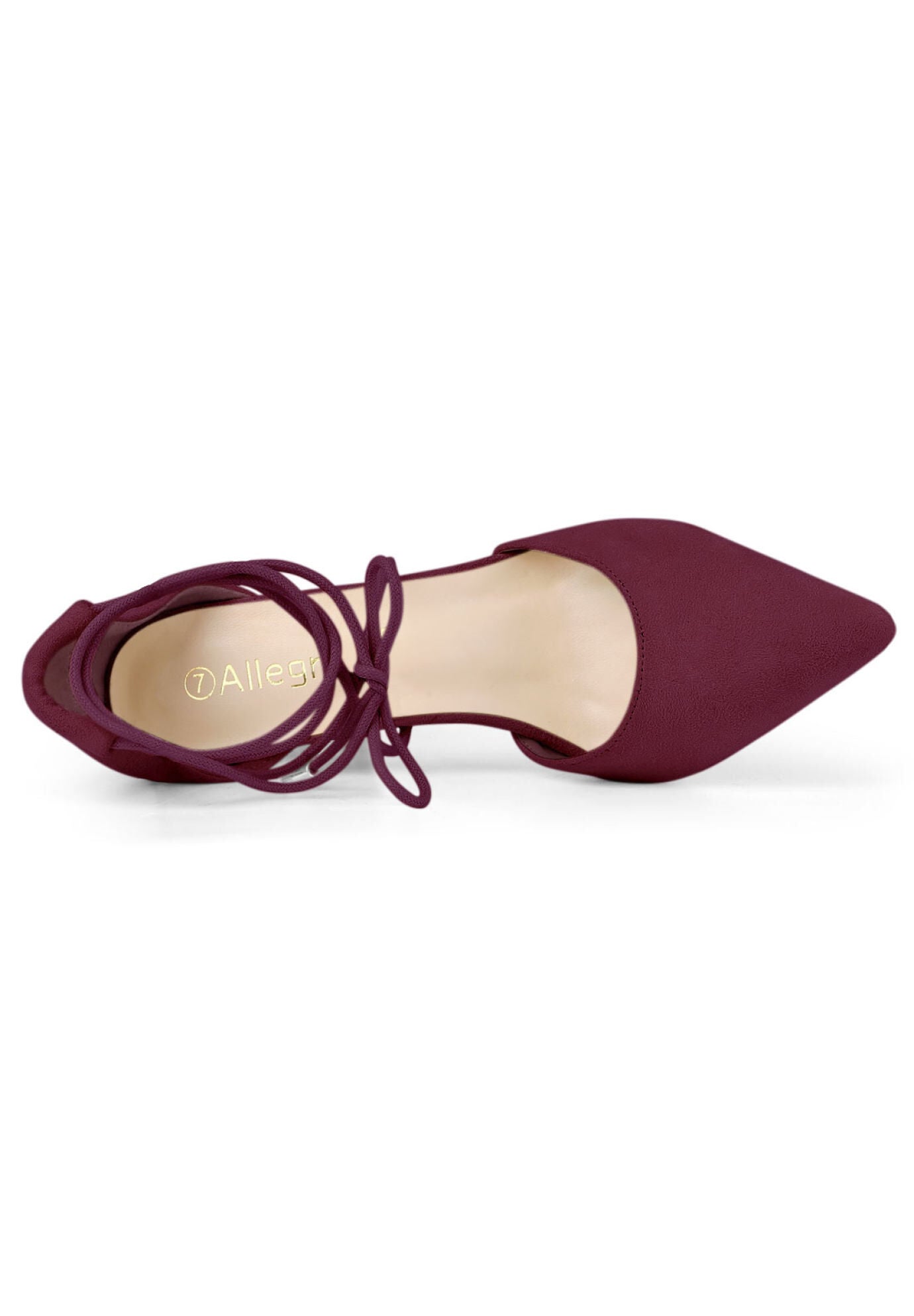 Pointed Toe Chunky Heels Lace Up Sandals Pumps, Burgundy / Burgundy, alternate image number 3