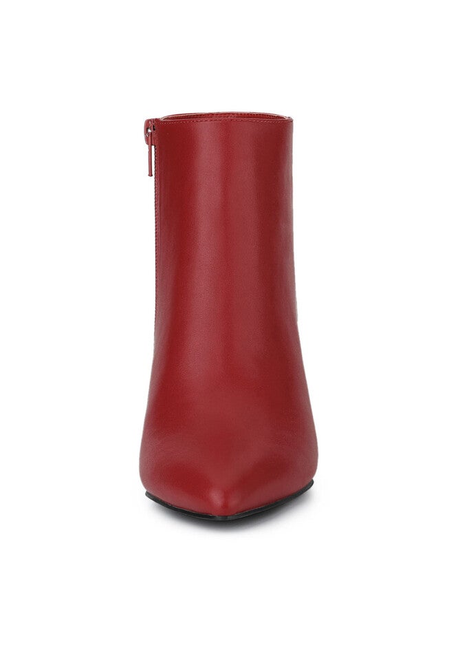 POINTED TOE STILETTO HEEL SOLID BOOTIES, Red / Red, alternate image number 2