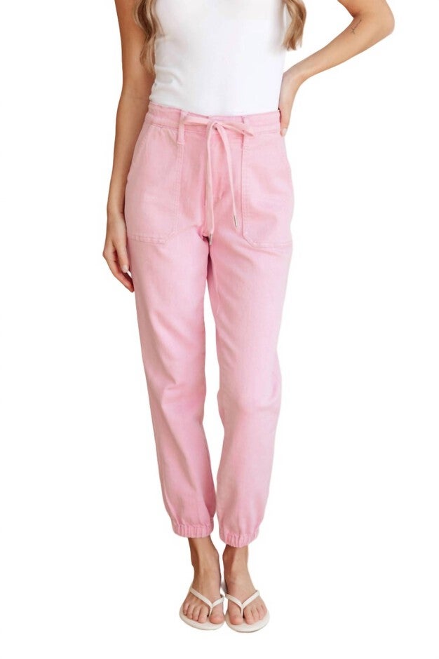 High Rise Garment Dyed Denim Jogger, Pink / Pink, hi-res image number 0