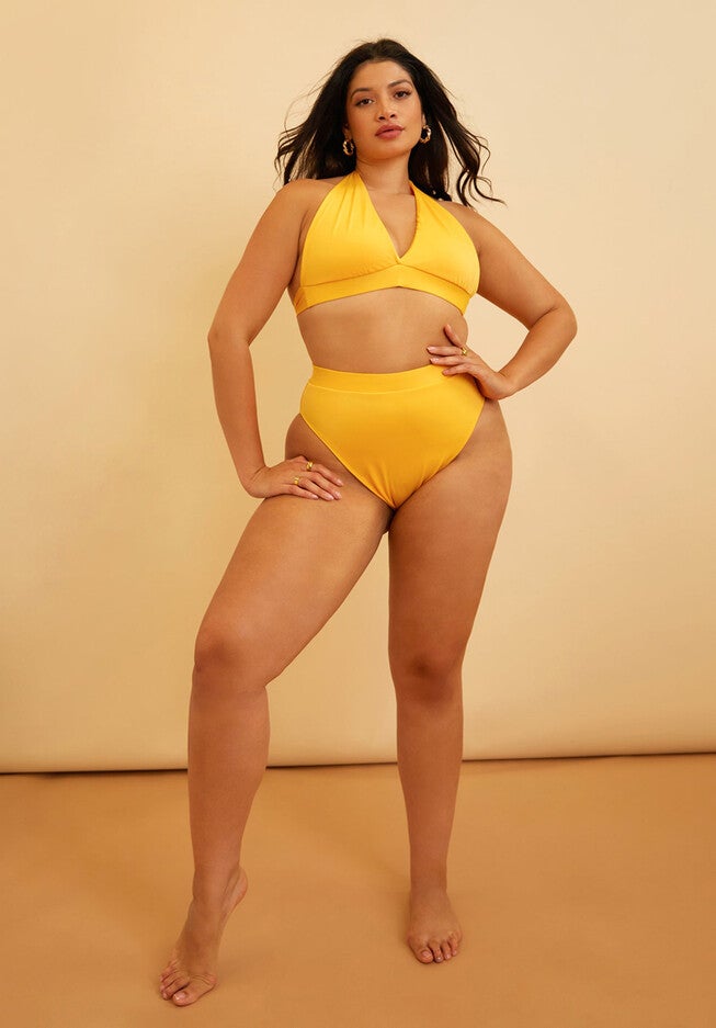Essential Full Coverage Halter Swim Top, Yellow / Yellow, alternate image number 1