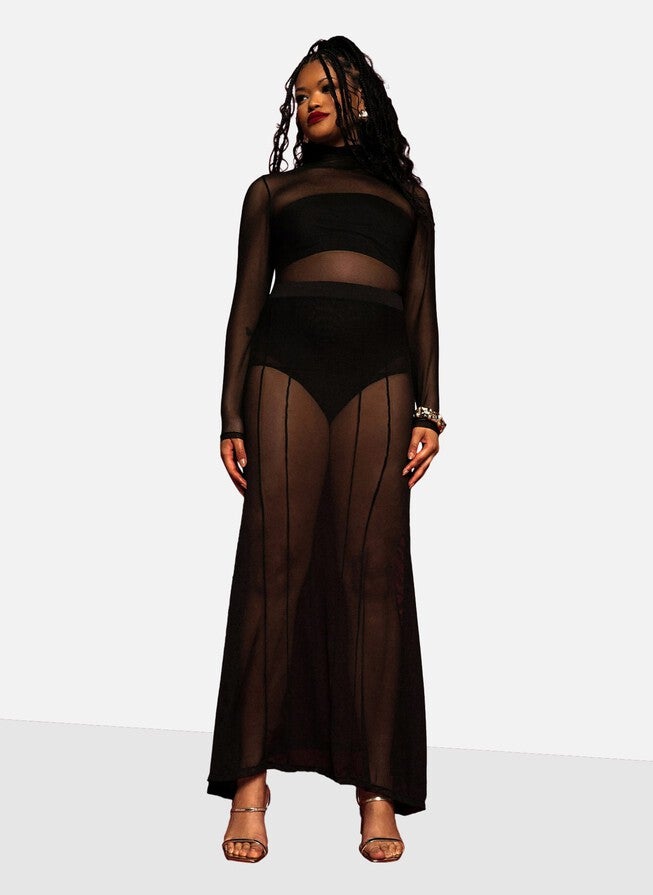 Virginia Mesh Mermaid Skirt, Black / Black, hi-res image number 0