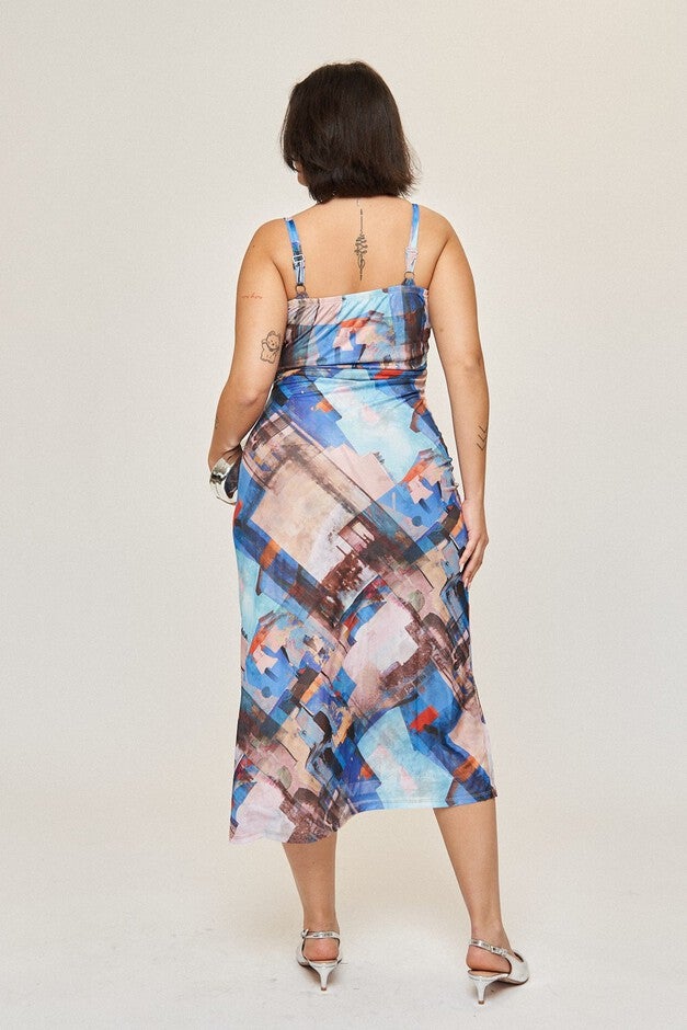 Bella Bias Slip Midi Dress, Capri / Royal Blue, alternate image number 3