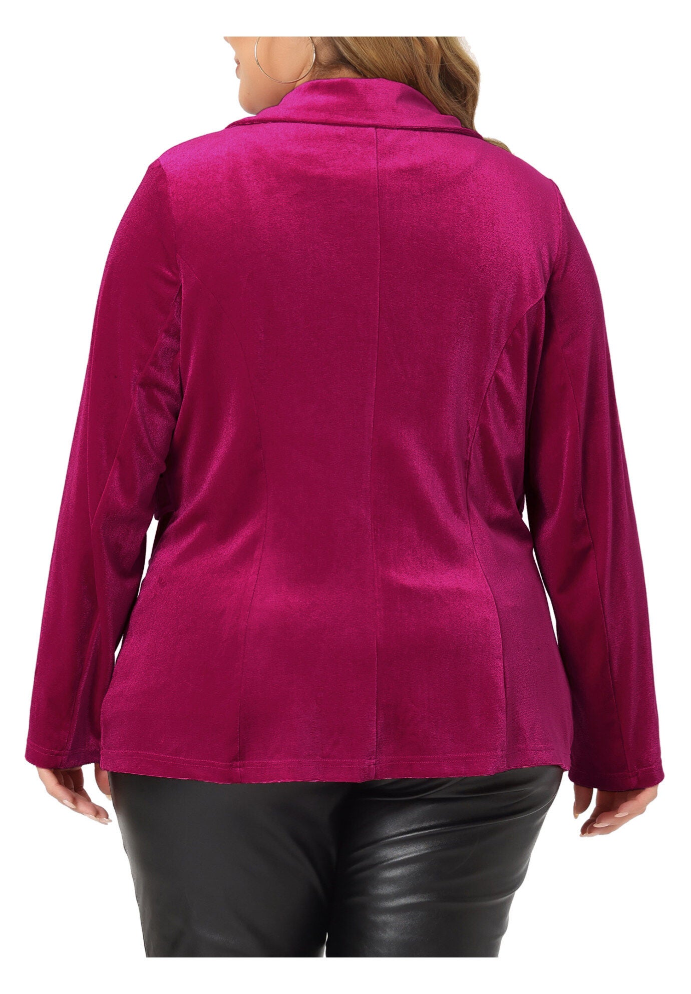 VINTAGE VELVET BUTTON NOTCHED LAPEL BLAZER, Hot Pink / Deep Fuchsia, alternate image number 3