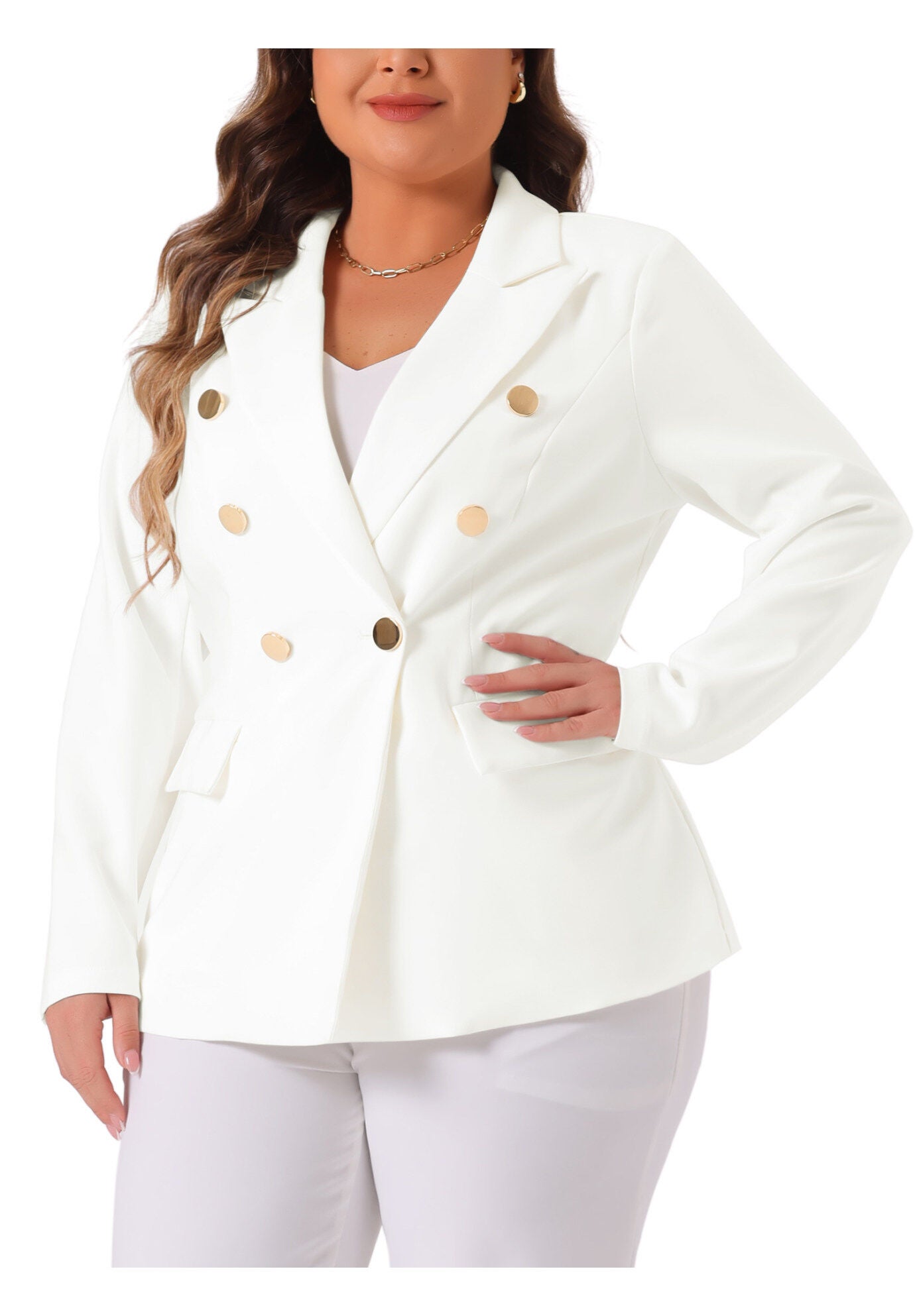 NOTCH LAPEL DOUBLE BREASTED BLAZER, White / White, alternate image number 2