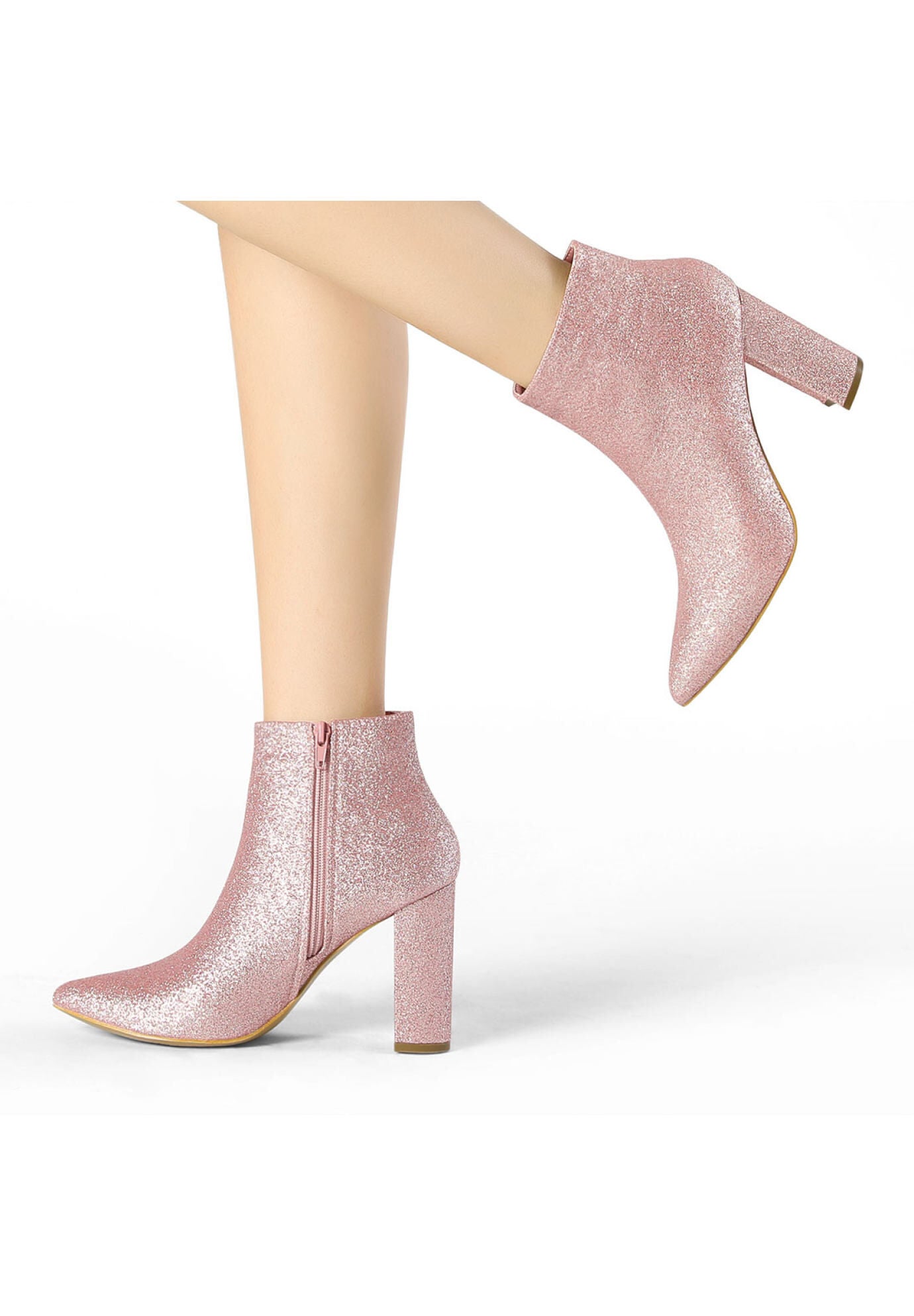 GLITTER POINTED TOE ANKLE BOOTS, Pink / Pink, alternate image number 1