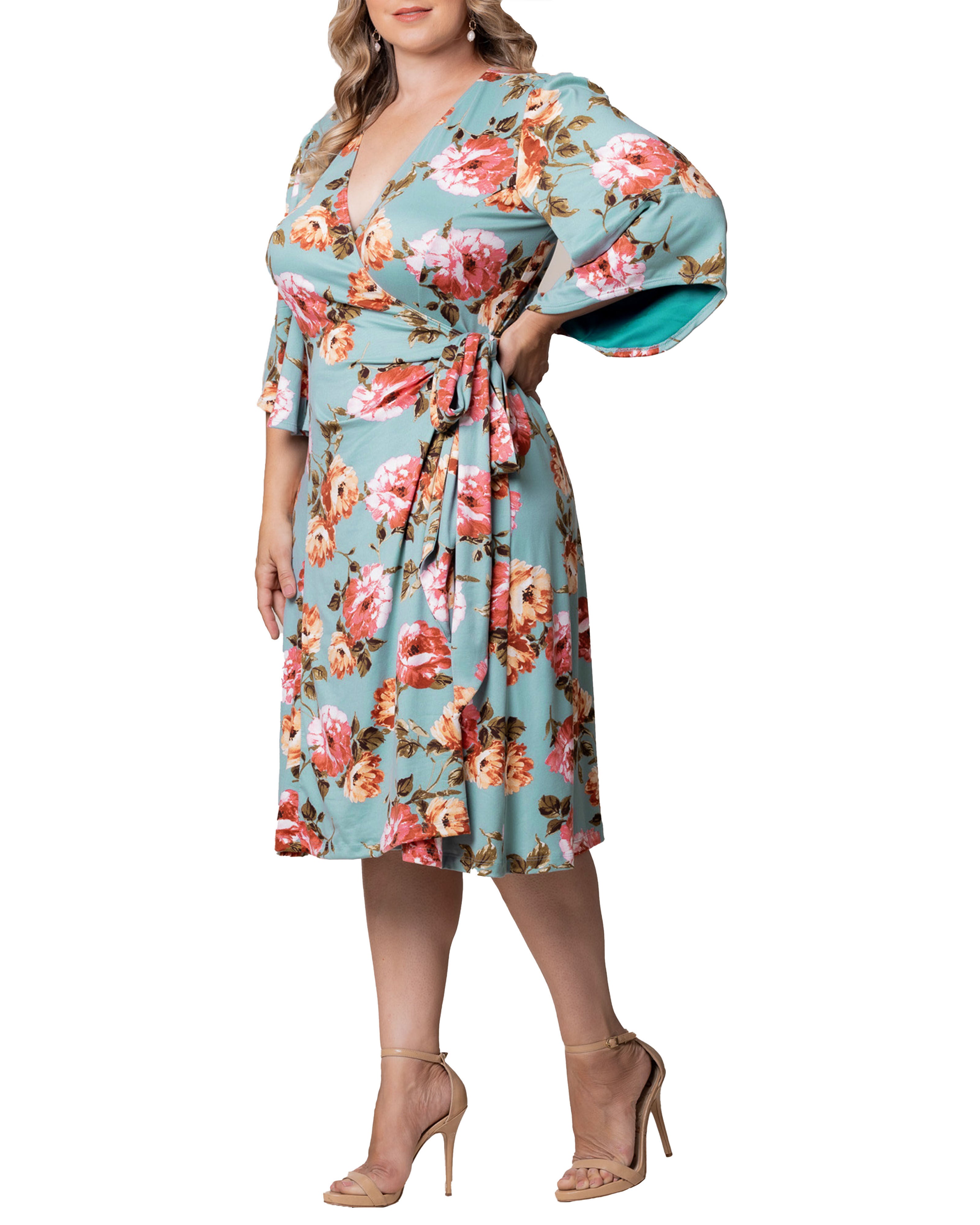 Gemini Wrap Dress, ENGLISH TEA ROSE / Turquoise, alternate image number 3