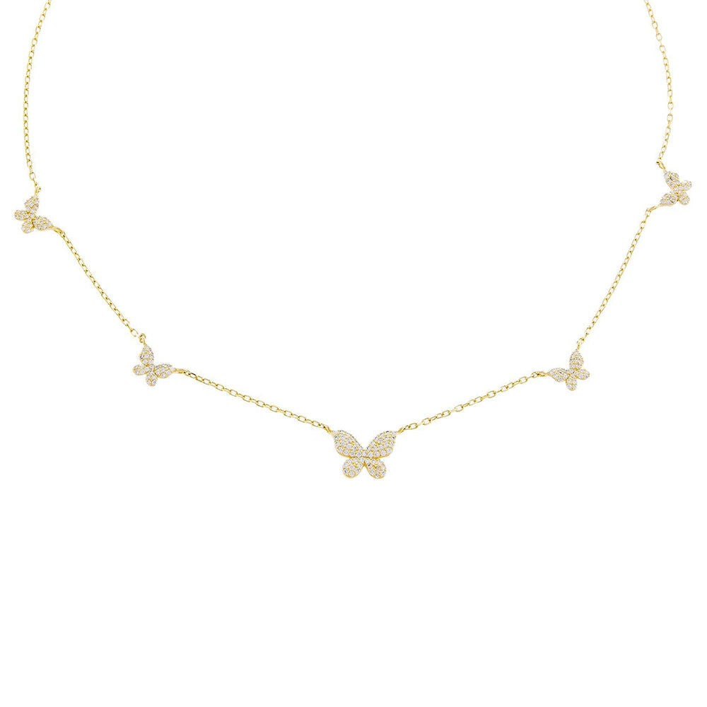 Pavé 5 Butterfly Necklace Gold One Size, Gold / Gold, hi-res image number 0