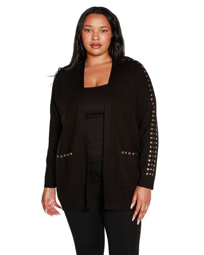 EMBELLISHED OPEN-FRONT CARDIGAN, Black / Black, hi-res image number 0