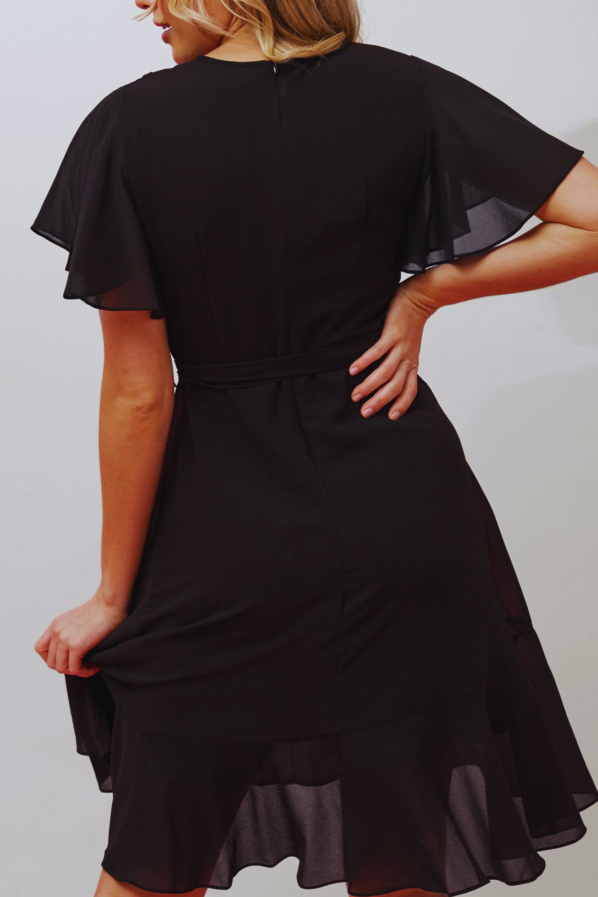 Corrine Crossover Dress Waist Tie Black, Black / Black, alternate image number 3