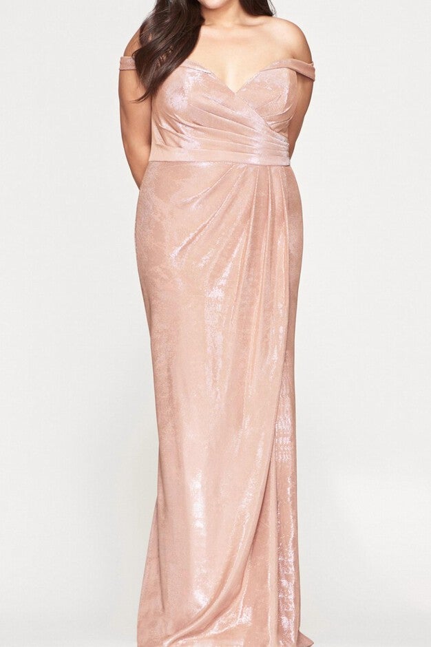 OFF THE SHOULDER METALLIC GOWN IN ROSE GOLD, Rose Gold / Pink, hi-res image number 0
