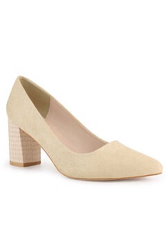 Pointy Toe Slip on Plaid Chunky Heel Dress Pumps
