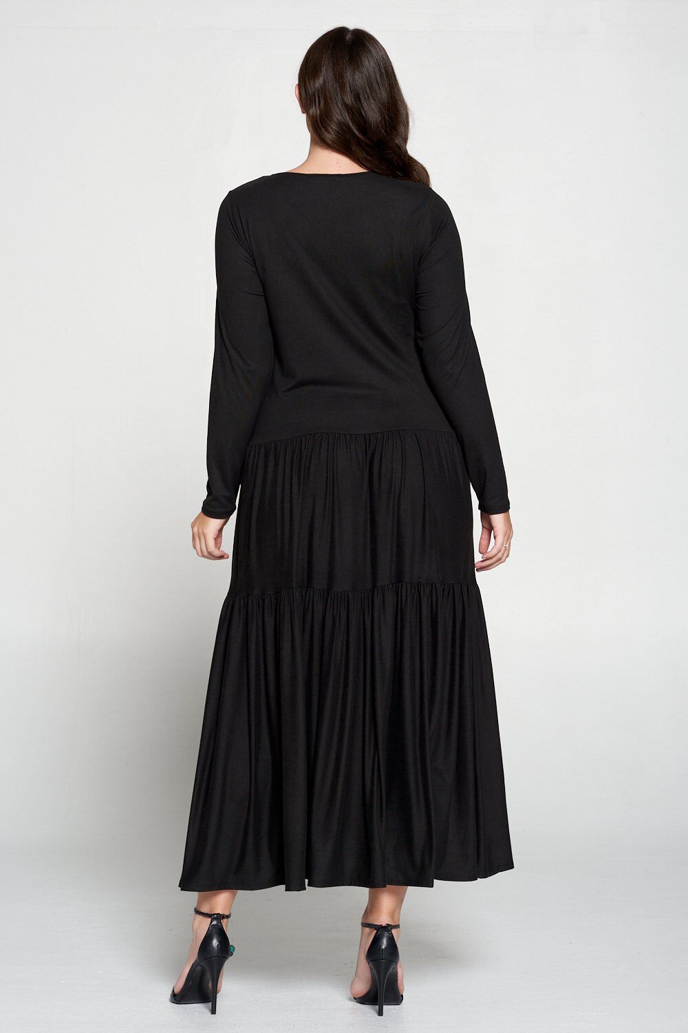 Tiered Maxi Dress, Black / Black, alternate image number 1