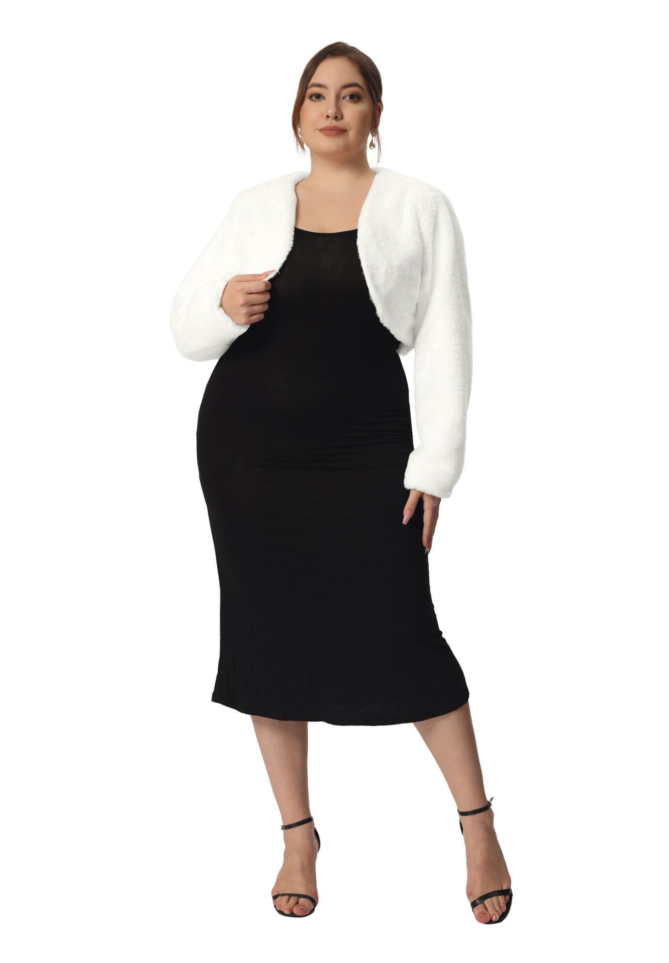 OPEN FRONT FAUX FUR BOLERO CROP JACKET, White / White, hi-res image number 0