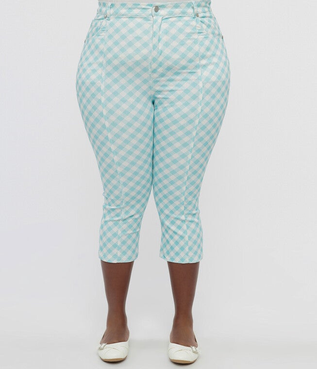 Smak Parlour Light Blue & White Gingham Capri Pants, Blue Gingham / Light Blue, alternate image number 3