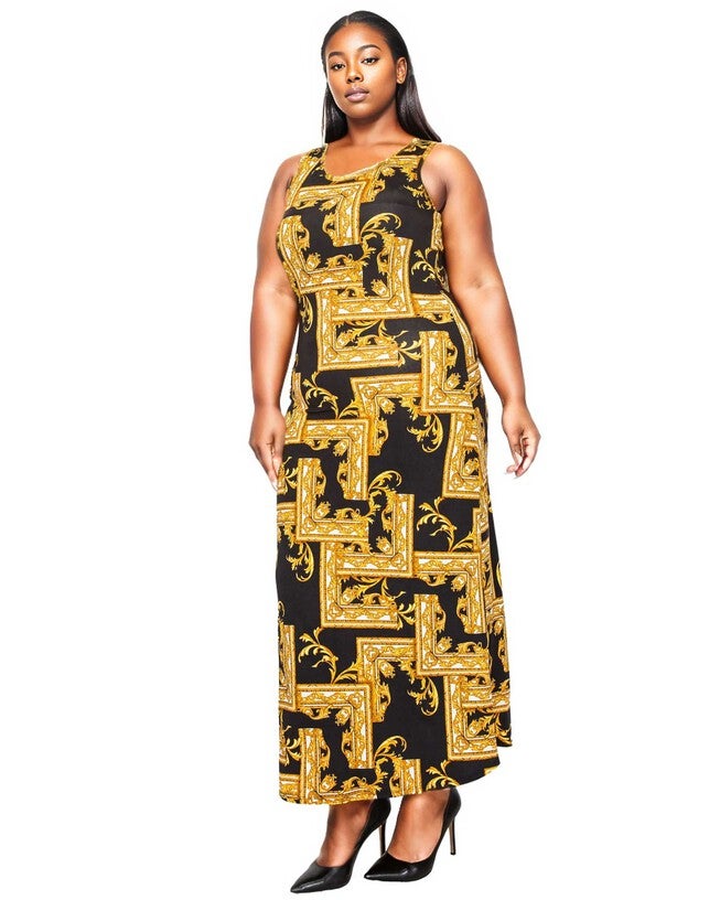 MARIANA SLEEVELESS MAXI DRESS, Black Gold / Black, alternate image number null