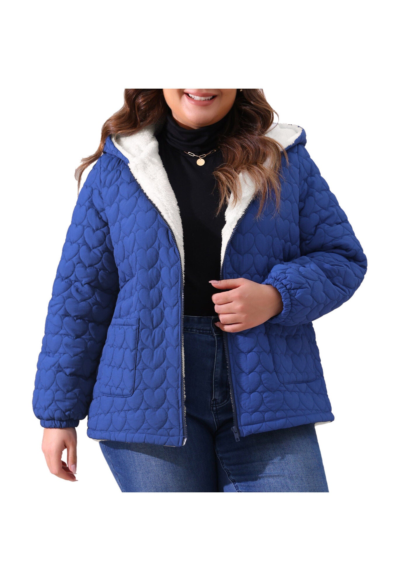 Puffer Hooded Jacket Quilted Full Zip Winter Coats, Royal Blue / Royal Blue, alternate image number 2