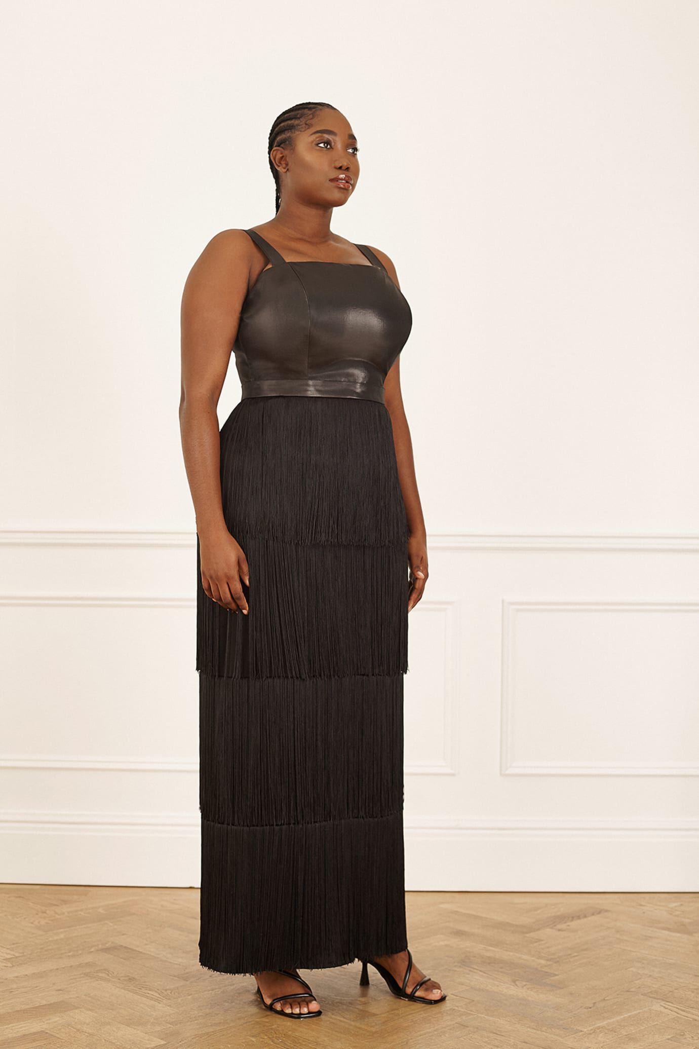 Black Long Fringe Skirt, Black / Black, alternate image number 1