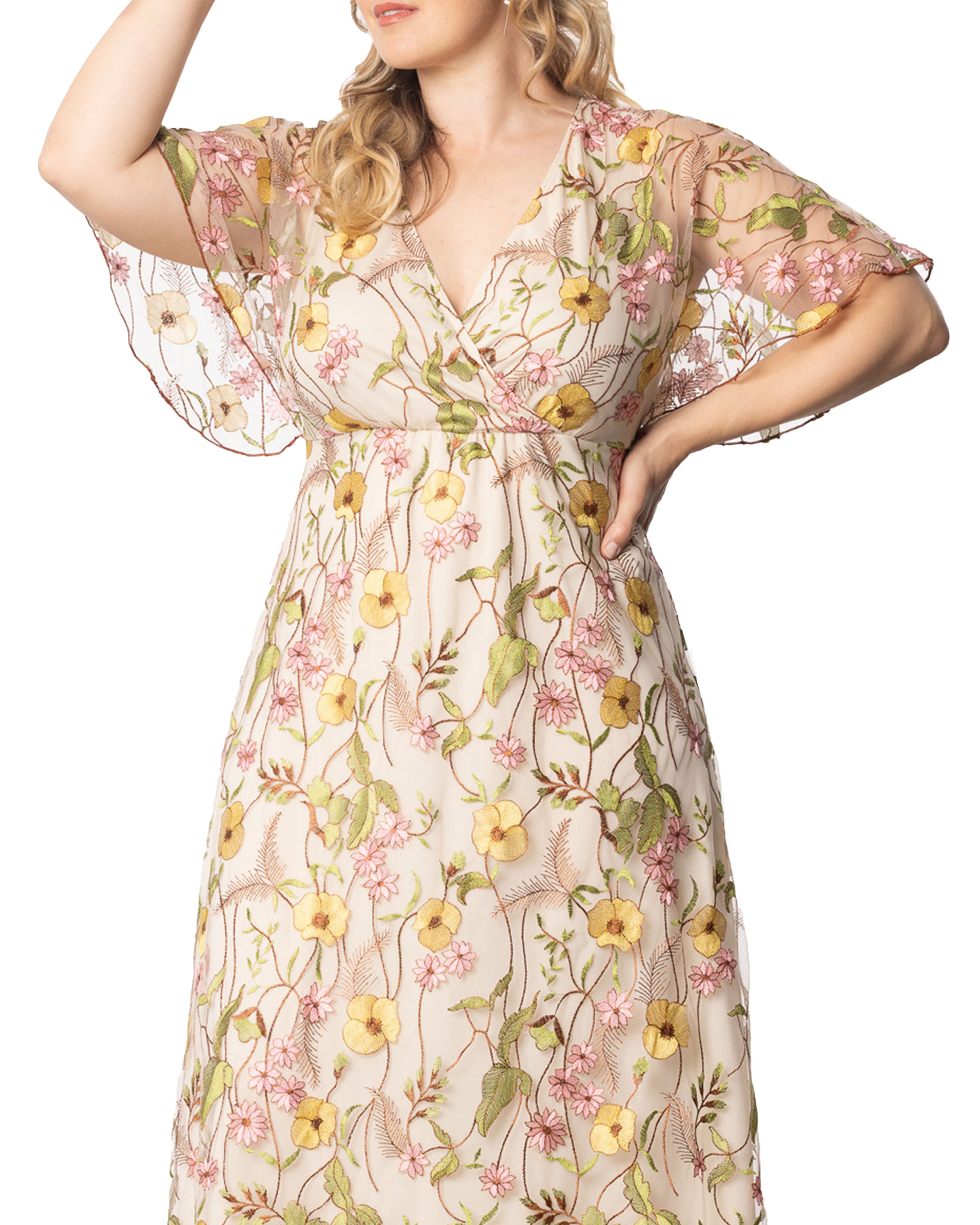 Embroidered Elegance Evening Gown, SUNKISSED GARDEN / Beige, alternate image number 2